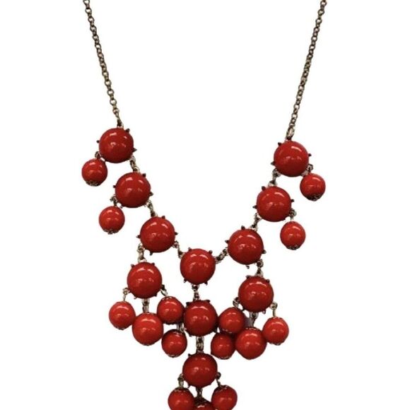 Vintage Simple Addiction Cherry Bright Red Beaded Gold Tone Statement Necklace - Picture 5 of 9